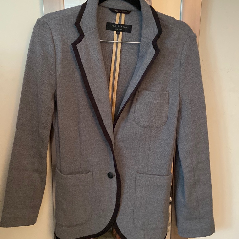 100 percent merino wool. Rag and bone blazer. Grey with black trim